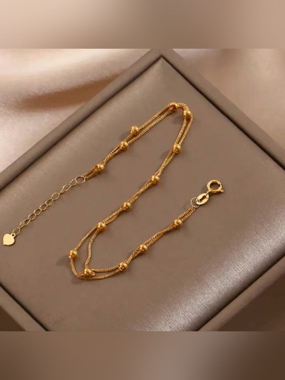 AU750 18ct. Colid Real Gold Bracelet.Double Layer Beads Solid Pure Gold Chain.